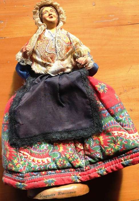 Original vintage terracotta doll made in France by Huguette Devillaine, Santonnier - signed