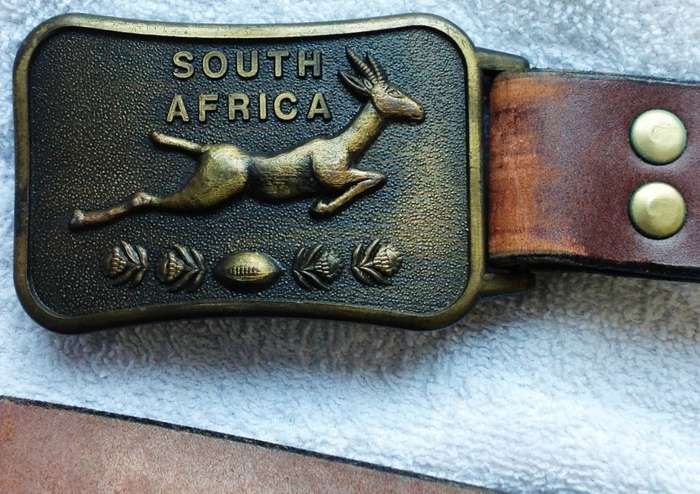Fine strong leather belt with Springbok emblem brass buckle