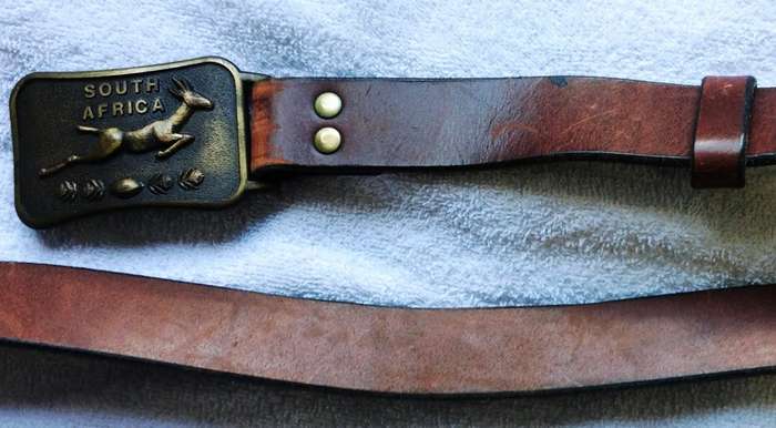 Fine strong leather belt with Springbok emblem brass buckle