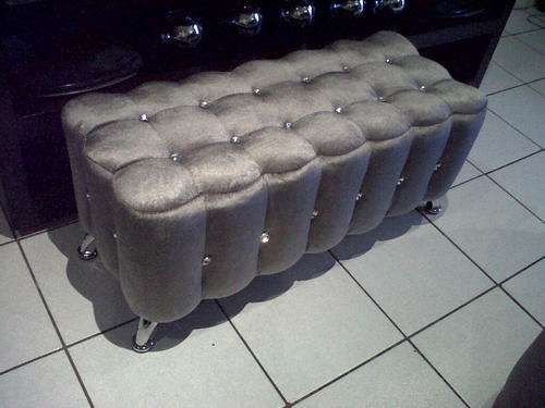 Frenzano Deep buttoned crystal ottomans with curved detailed panels