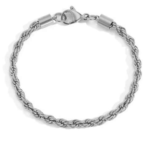 4mm Rope Chain Twist Stainless Steel Bracelet - Silver Colour
