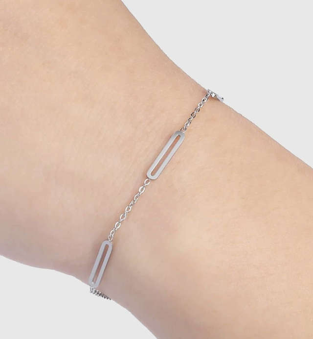 Elegant Silver Colour Geometric Stainless Steel Bracelet in Jewellery Gift Box