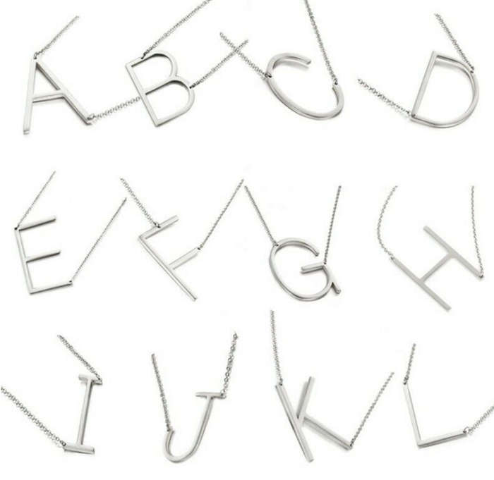 Silver Plated Large Sideways Stainless Steel Initial Letter Necklaces