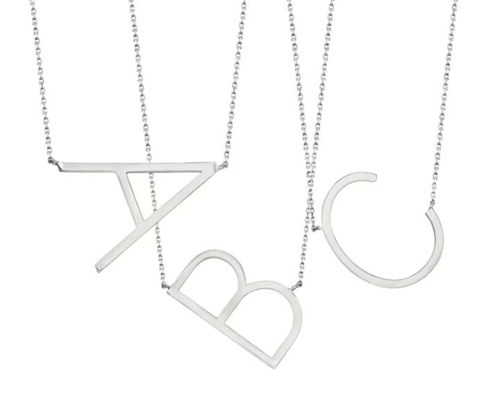 Silver Plated Large Sideways Stainless Steel Initial Letter Necklaces