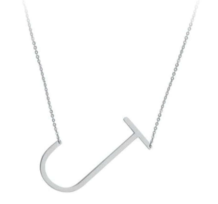 Silver Plated Large Sideways Stainless Steel Initial Letter Necklaces