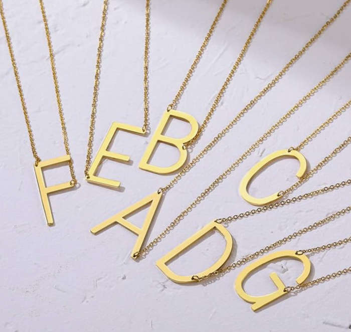 Gold Colour Large Sideways Stainless Steel Initial Letter Necklaces