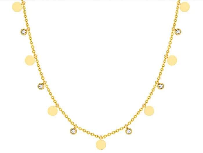 Diamante and Discs Charms Gold Stainless Steel Pendant Necklace in Velvet Jewellery Gift Box