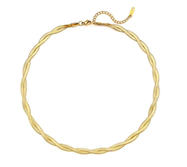 Plaited Gold Stainless Steel Necklace - 45cm Length