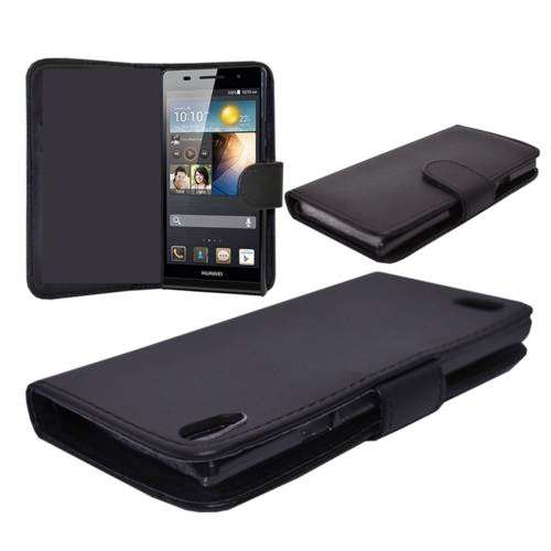 Black Magnetic Flip Cover Case for Huawei Ascend P6