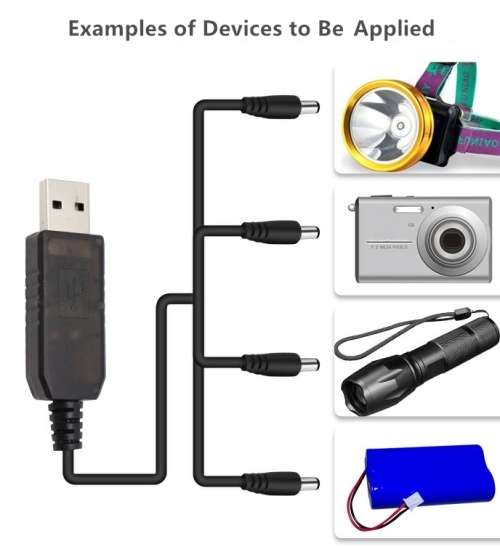 USB-DC Power Supply Transformer Cable, Lithium Battery Charger Cable (5V to 3.7V/4.2V, DC3.5*1.35mm)
