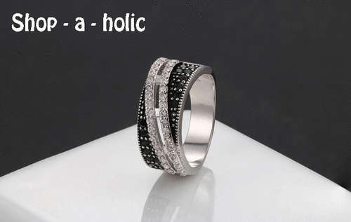 *** BLACK & CLEAR  CZ 18K WHITE GOLD PLATED RING * Size 7 1/2  / O 1/2***