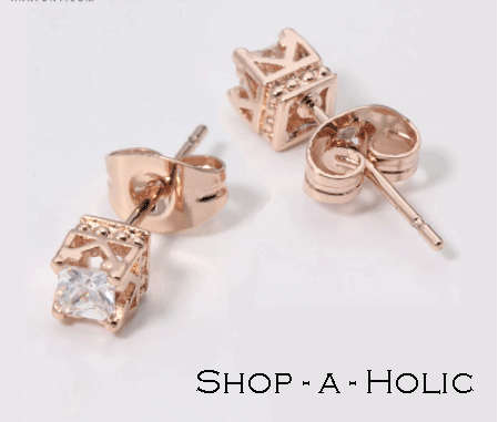 *XMAS GIFT IDEA: INT DESIGNED 4 CLAW IMPERIAL CROWN STUDS - 0.25 CARAT AUSTRIAN CRYSTAL ROSE GP  ***