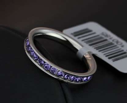 Stainless Steel Purple Rhinestone Wedding Ring , size 7