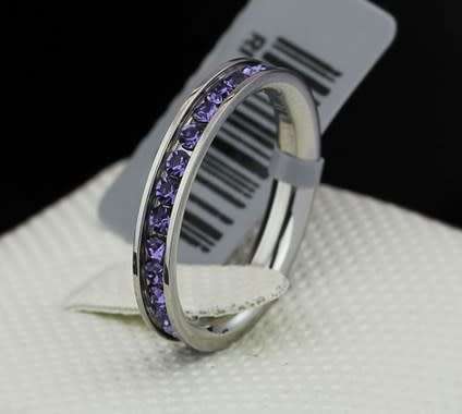 Stainless Steel Purple Rhinestone Wedding Ring , size 7