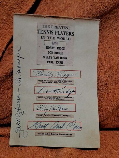 4 x greatest tennis players in the world, 1946 ,Bobby Riggs,Don Budge,Welby Van Horn,Carl Earn,origi
