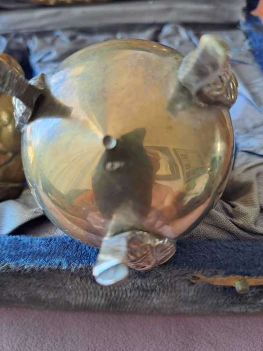 Vintage Old Antique Brass decorative presenting box salt and pepper pots pair tray