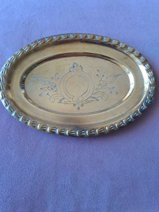 Vintage Old Antique Brass decorative presenting box salt and pepper pots pair tray