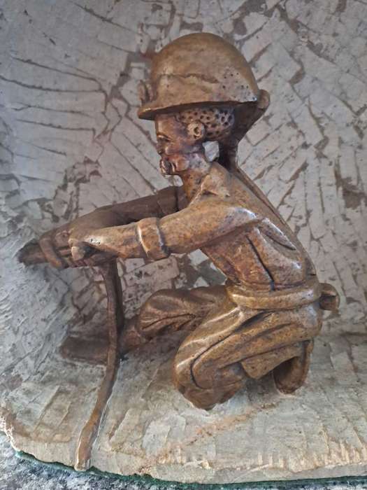 Industrial Art, Soapstone Sculpture, Coal Miners Drilling