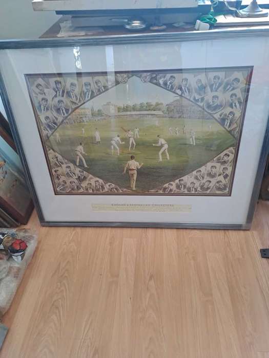 Cricket English/Australian Lithograph 1886 Framed, with players pictures