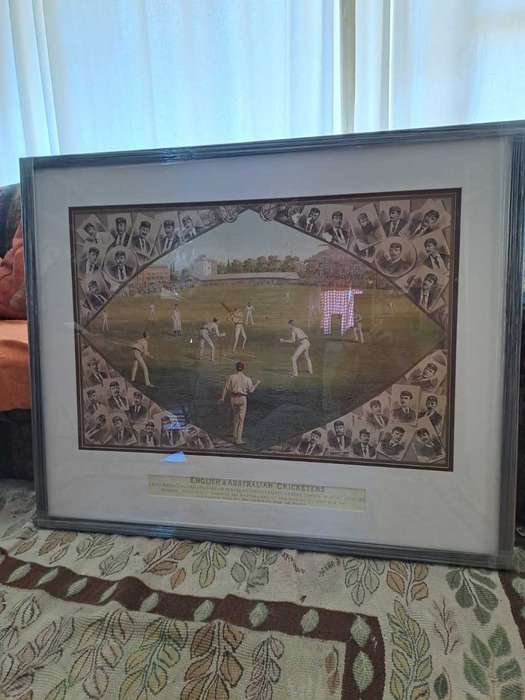 Cricket English/Australian Lithograph 1886 Framed, with players pictures