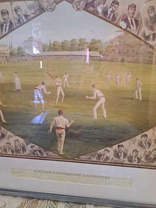 Cricket English/Australian Lithograph 1886 Framed, with players pictures