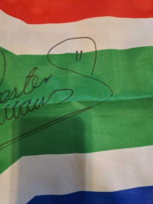 Chester Williams original signature on SA Flag