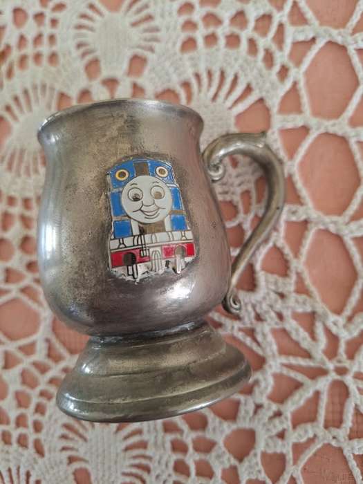 Small silver plated mug with Thomas Tank emblem 7.5cm high