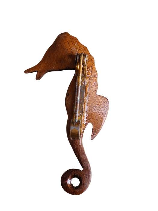Pretty wooden seahorse brooch
