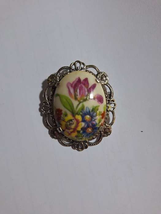 Limoges brooch in silver?? surrounds