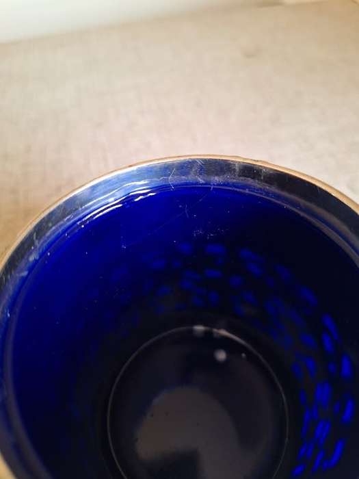 Stunning silver plated jar with blue glass liner