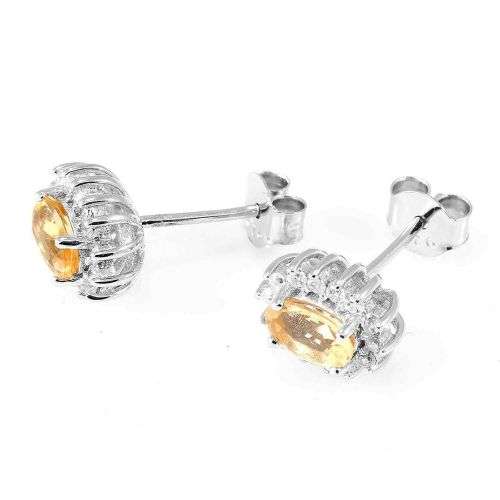 EARRINGS~ 2.1Tct Genuine Citrine Earring Stud Solid .925 Sterling Silver