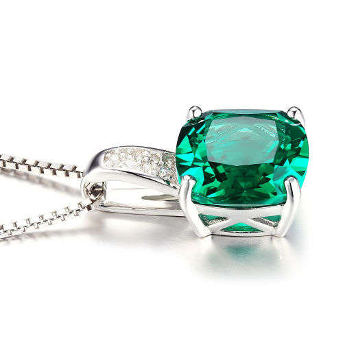 PENDANT~Stunning Lab Emerald Pendant set in .925 Sterling Silver