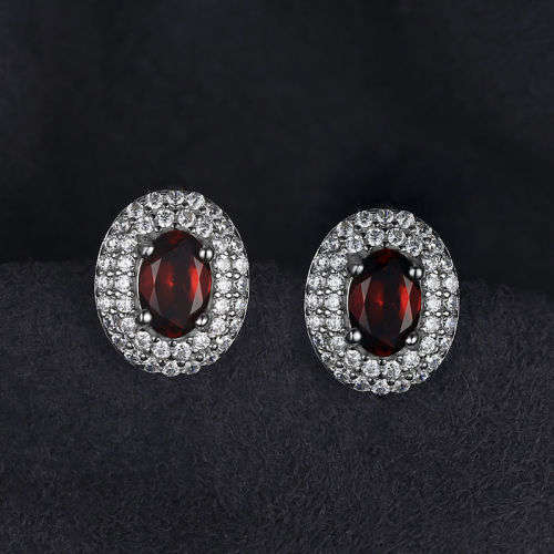 EARRINGS~ 1.1ct Natural Red Garnet Stud Earrings set in .925 Sterling Silver