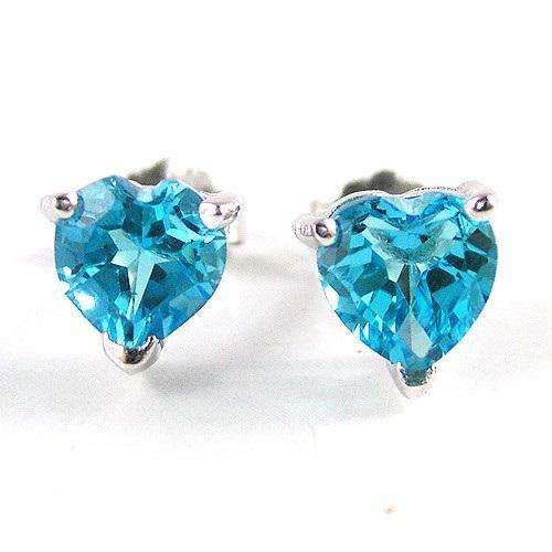 HEART 2ct Genuine Swiss BlueTopaz Earrings Studs 925 Silver