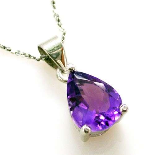 Beautiful 2ct Natural Amethyst 9 x 7mm Pendant 925 Silver Pear