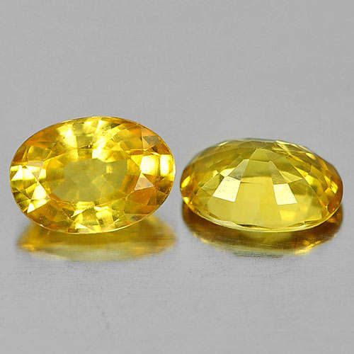 SAPPHIRES~Pair 1.19 Ct. 2 Pcs. Oval Shape Natural Yellow Sapphire Gems Thailand