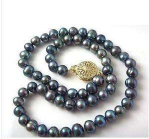 7-8mm Black Akoya Cultured Pearl Necklace 18"