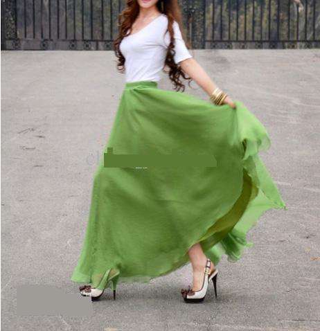 Maxi Length  - olive GREEN  fully lined Chiffon Skirt