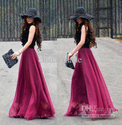 Maxi Length BURGANDY Chiffon Skirt -  fully lined