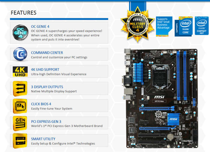 MSI H97 PC Mate Socket 1150 Gaming Motherboard