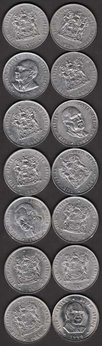 RSA 1977 to 1990 Nickel 1 Rand Coins Including More Difficult Dates To Get.