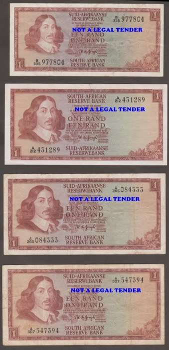 SOUTH AFRICA TW de JONGH R1, R 2, R 5 and R 10 BANKNOTE LOT BOTH WATERMARKS