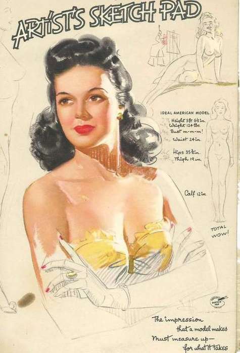AUTHENTIC IMAGE OF AN ORIGINAL 1947 PIN UP CALENDAR GIRL, FROM ARTIST SKETCH PAD