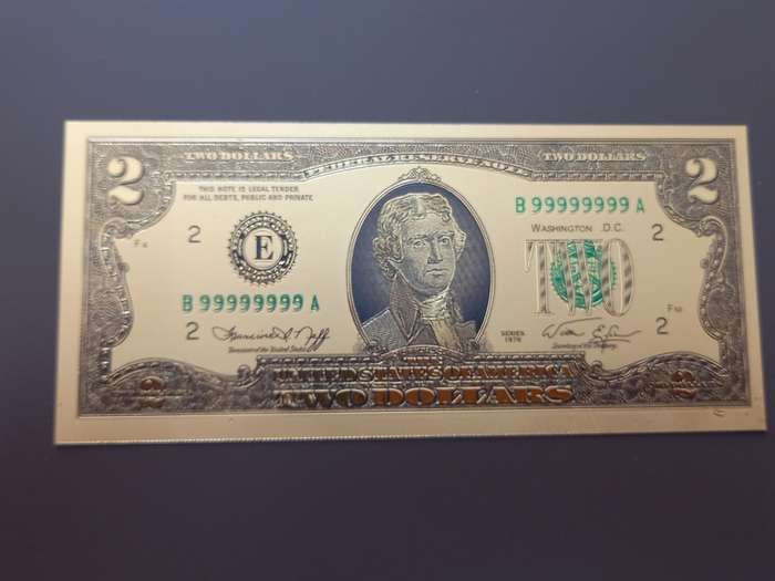 NICE USA $2 GOLD FOIL NOTE. 3 AVAILABLE. BID PER NOTE
