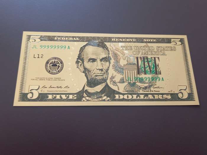 NICE USA $5 GOLD FOIL NOTE. 3 AVAILABLE. BID PER NOTE