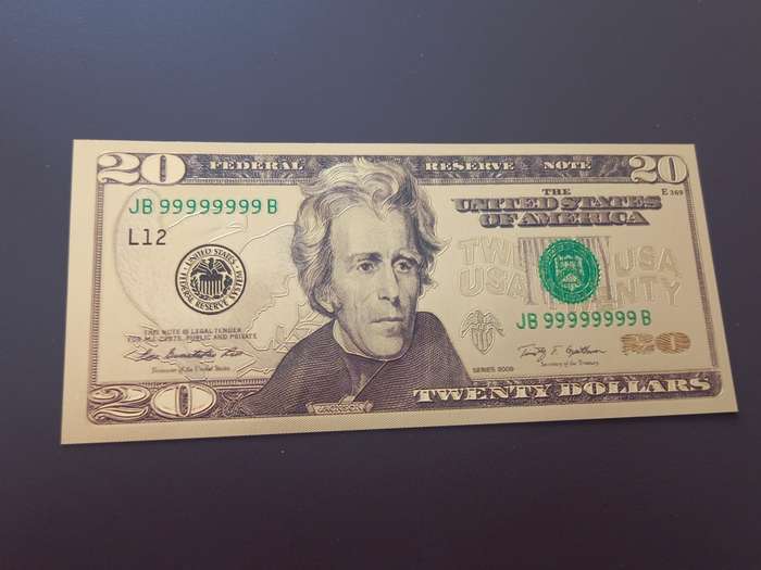 NICE USA $20 GOLD FOIL NOTE. 3 AVAILABLE. BID PER NOTE