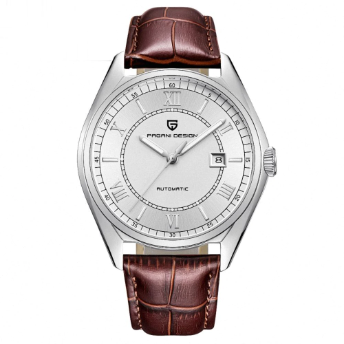 Pagani Design Brown Leather Strap Watch With Silver Dial