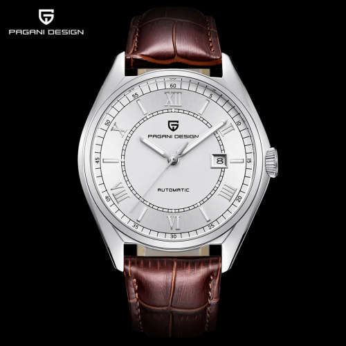Pagani Design Brown Leather Strap Watch With Silver Dial