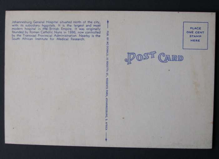 Mc Donald Artistic South African POSTCARD - Johannesburg General Hospital