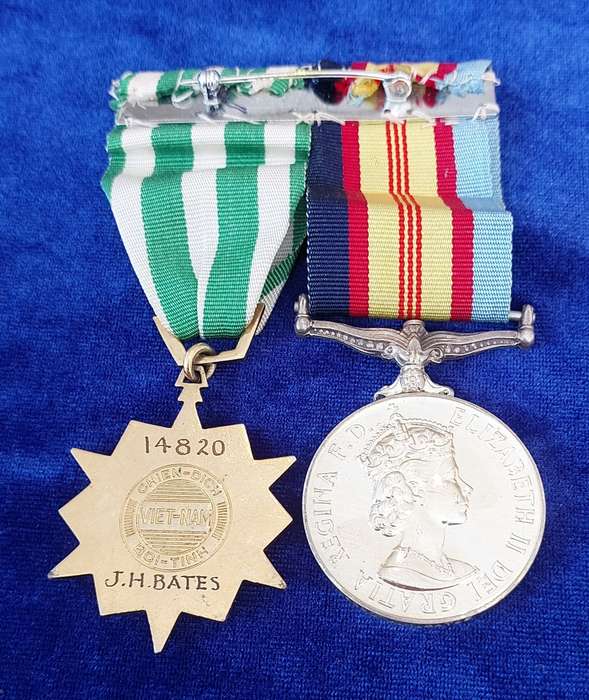- Scarcer Australian Army Vietnam Medal Pair with 1960 Clasp Awarded to 14820 JH Bates -